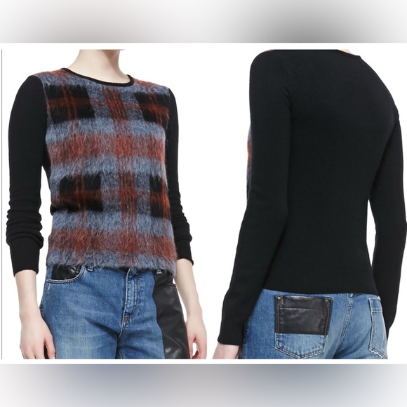 ALEXANDER 💀 MCQUEEN Plaid Mohair Front Crew Neck Sweater Medium - Picture 1 of 10